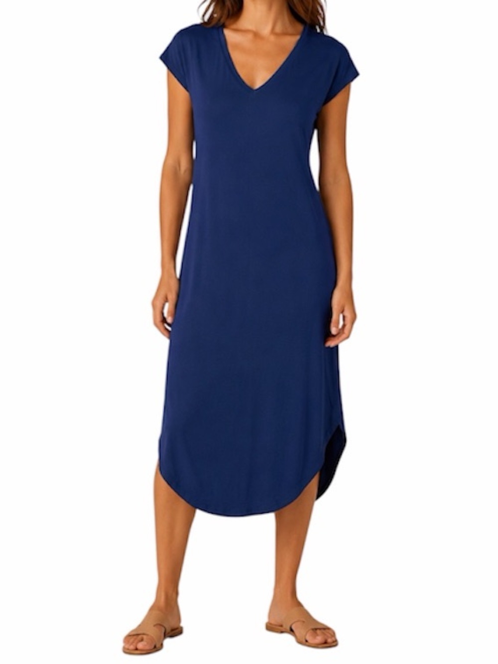 ALYA Navy V-Neck T-Shirt Midi Dress